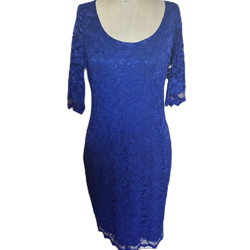 Badgley Mischka Lined Blue Lace Dress. Size 10 - Picture 2 of 8